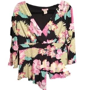 Vol.7 floral print  v neck  blouse L